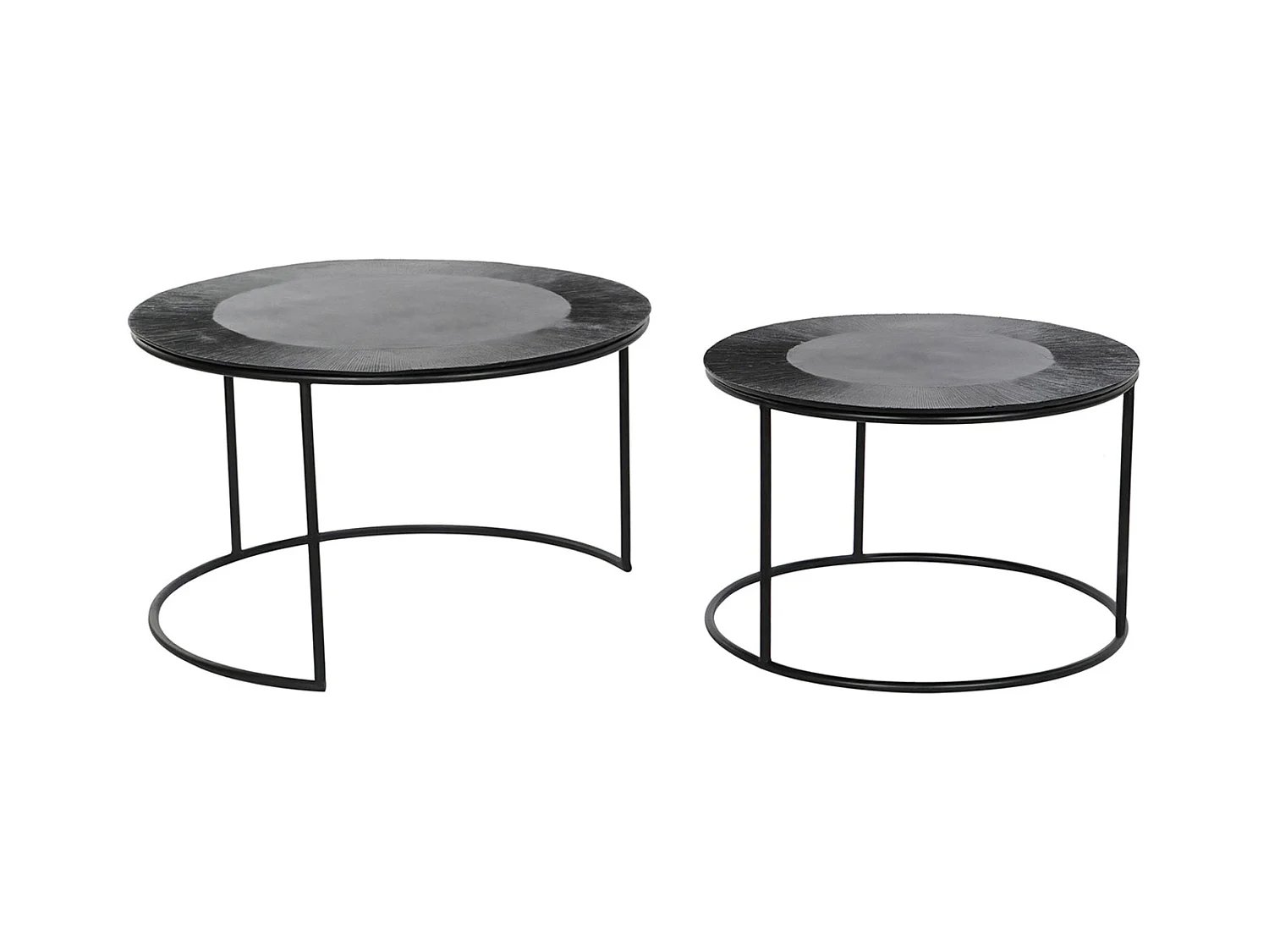 Set de 2 tables d'appoints en aluminium noir et marbre noir