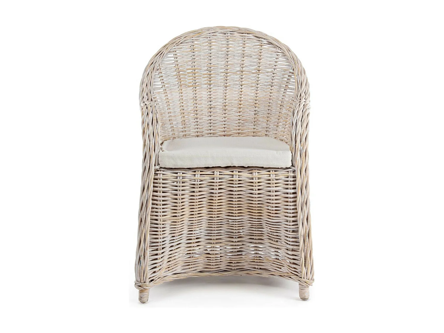 Fauteuil en rotin blanchi et coussin en coton - SAINT TROPEZ