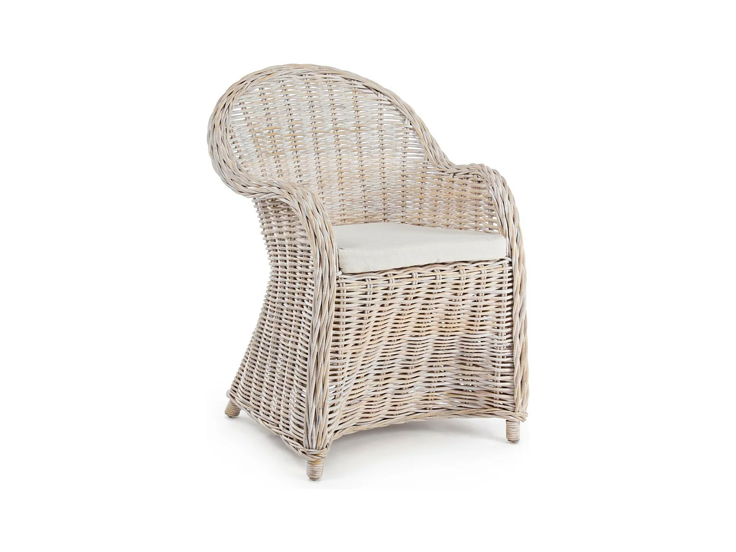 Fauteuil en rotin blanchi et coussin en coton - SAINT TROPEZ