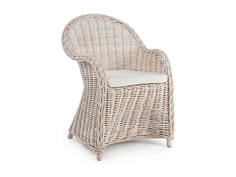 Fauteuil en rotin blanchi et coussin en coton - SAINT TROPEZ