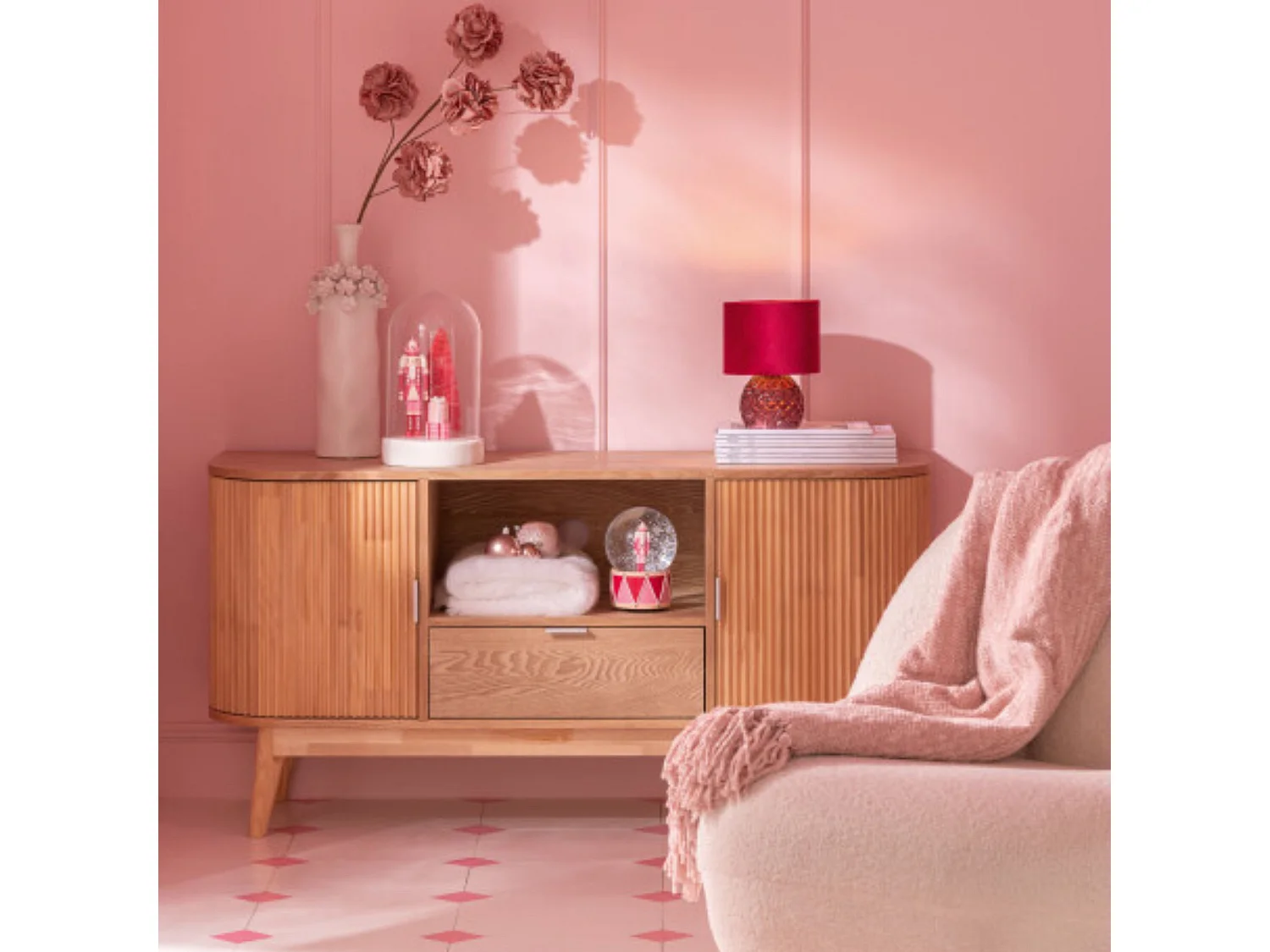 Meuble TV en bois naturel 2 portes 1 tiroir 1 niche - ORIGAMI