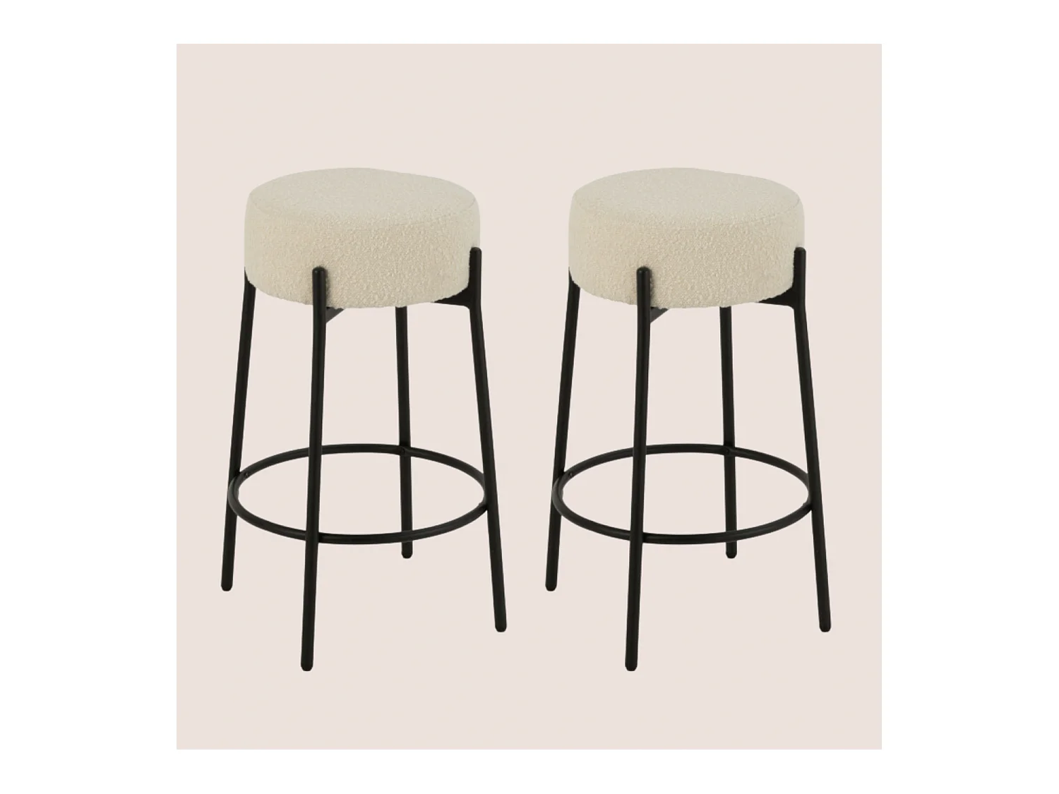 Tabourets de bar en métal noir et bouclette (lot de 2) - GERDA