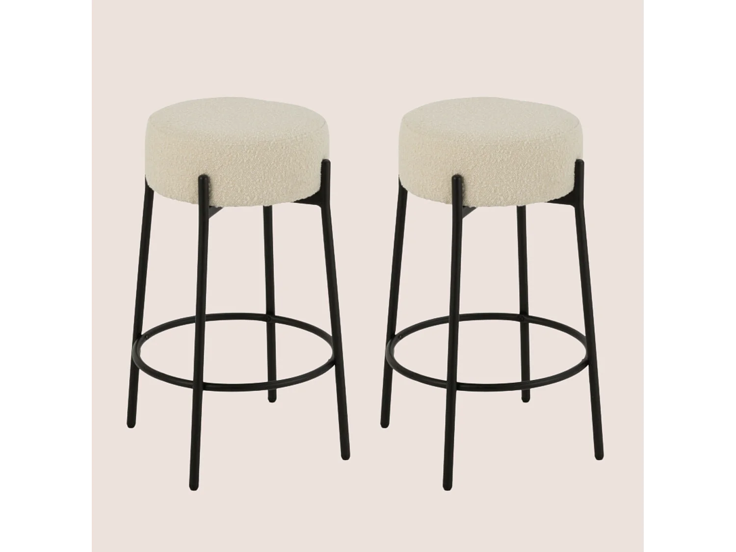 Tabourets de bar en métal noir et bouclette (lot de 2) - GERDA