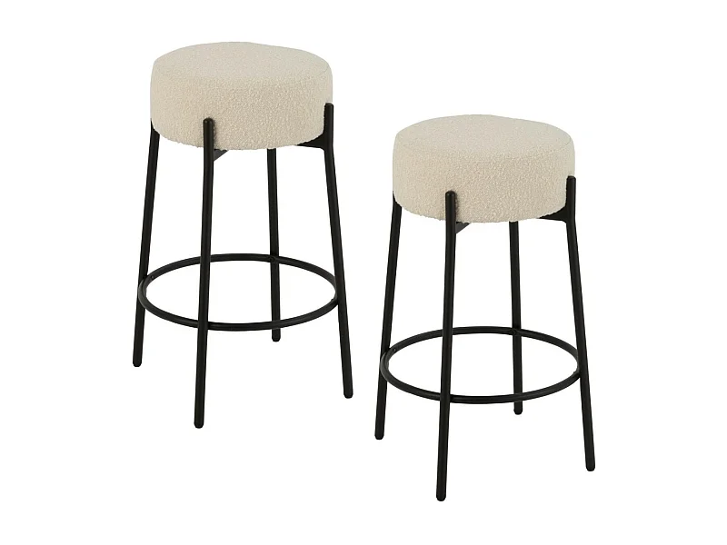Tabourets de bar en métal noir et bouclette (lot de 2) - GERDA