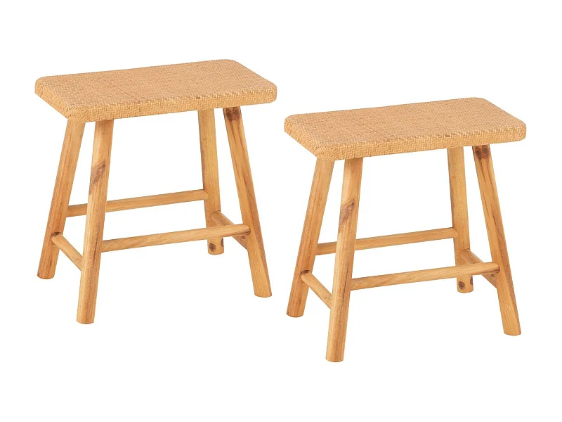 Tabourets en pin et rotin naturel (lot de 2) - LAOS