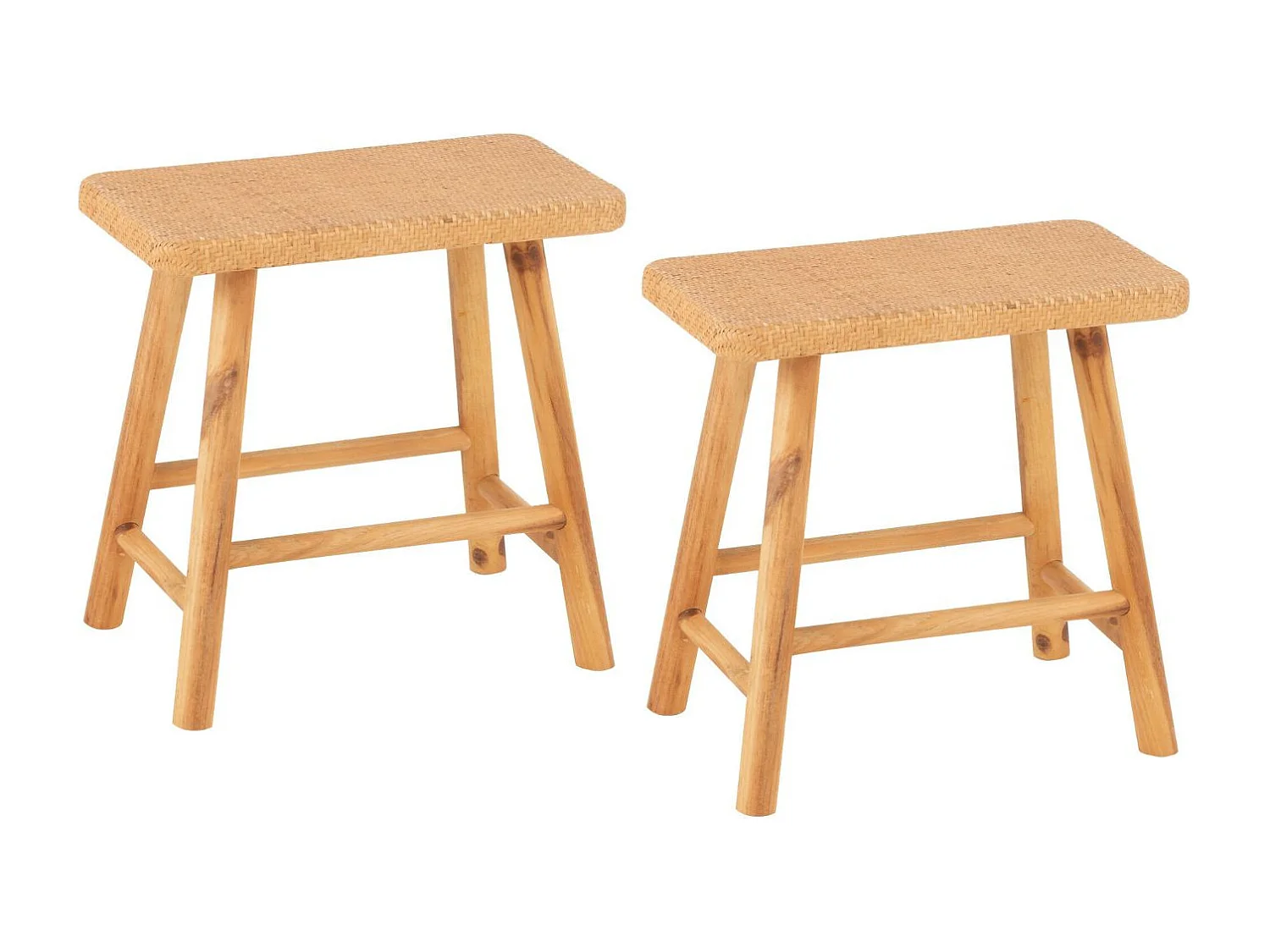 Tabourets en pin et rotin naturel (lot de 2) - LAOS
