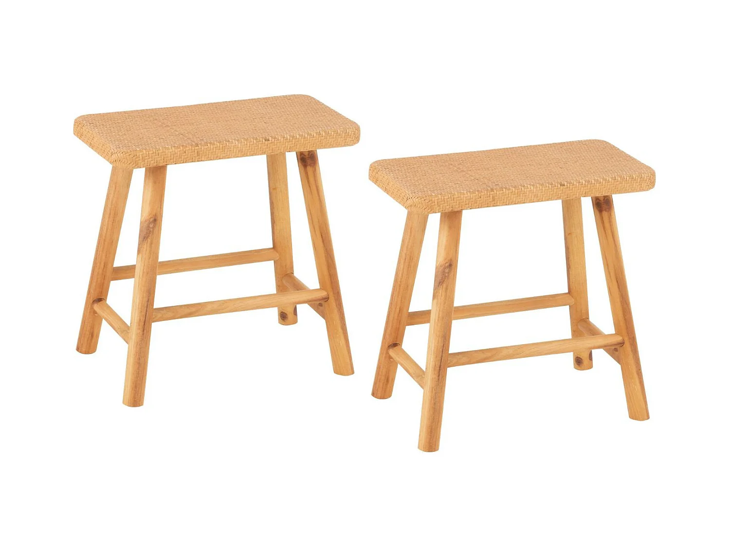 Tabourets en pin et rotin naturel (lot de 2) - LAOS