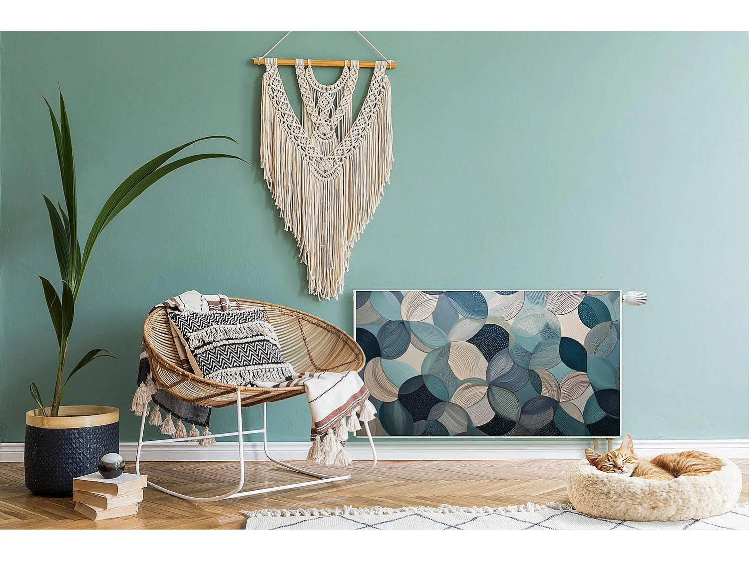 Tapis magnétique pour radiateur - Cercles bleus - 90x60 cm