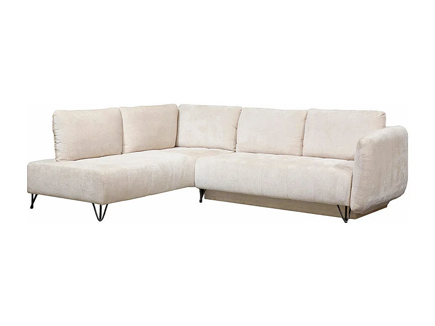 Canapé convertible angle gauche L. 265 cm tissu côtelé écru - SAMUEL