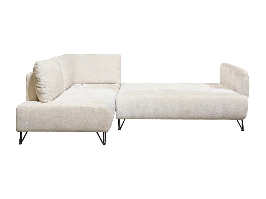 Canapé convertible angle gauche L. 265 cm tissu côtelé écru - SAMUEL