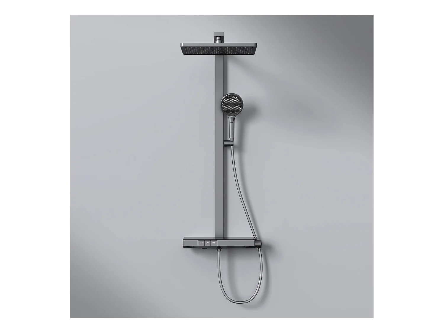 EMKE Colonne de douche Thermostat Ensemble de colonne de douche avec plaque thermostatique de 40 cm, douchette à effet pluie, Gris métal