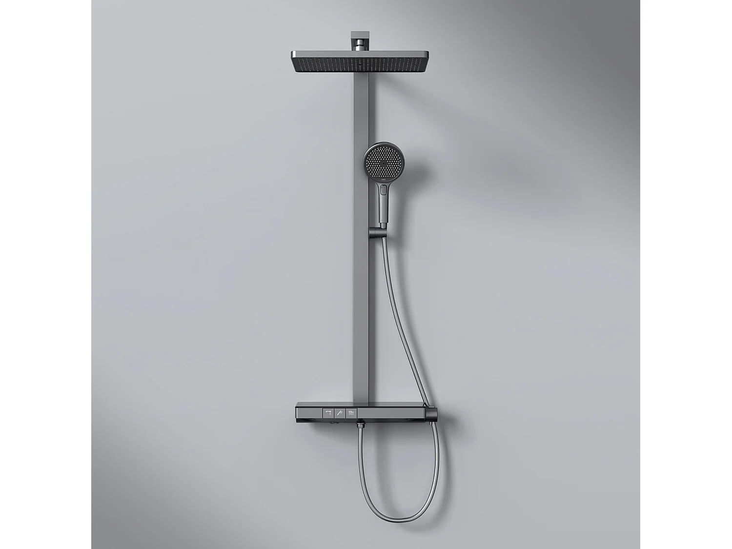 EMKE Colonne de douche Thermostat Ensemble de colonne de douche avec plaque thermostatique de 40 cm, douchette à effet pluie, Gris métal