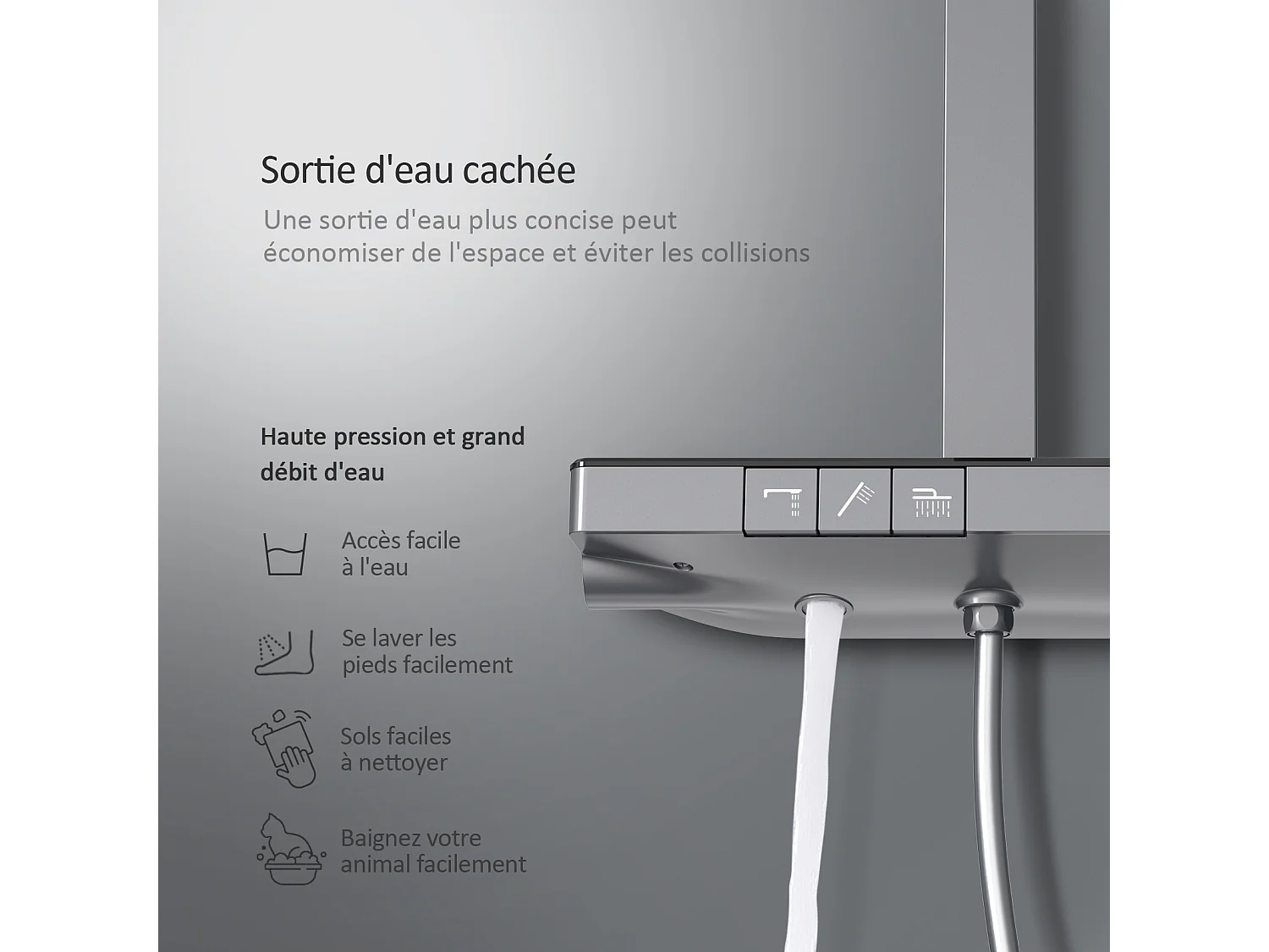 EMKE Colonne de douche Thermostat Ensemble de colonne de douche avec plaque thermostatique de 40 cm, douchette à effet pluie, Gris métal