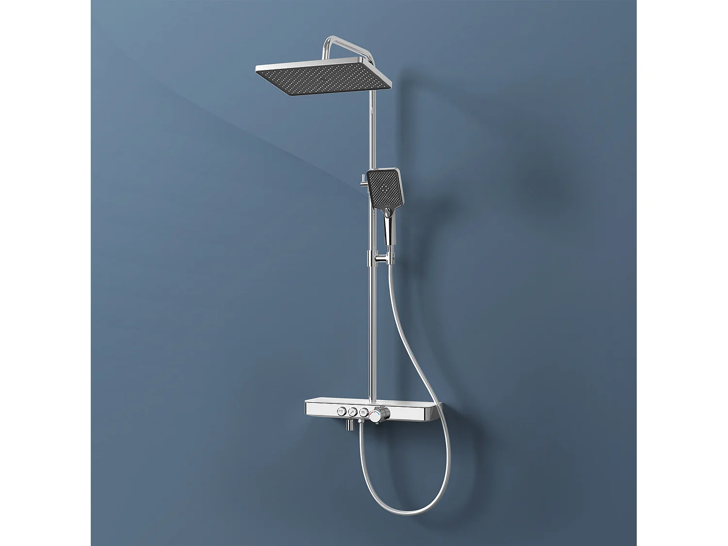 EMKE Thermostaatdouchekolom, 45 x 13 cm glazen planken, 3 straalsoorten, regen douche, KTW-certificering, Chroom