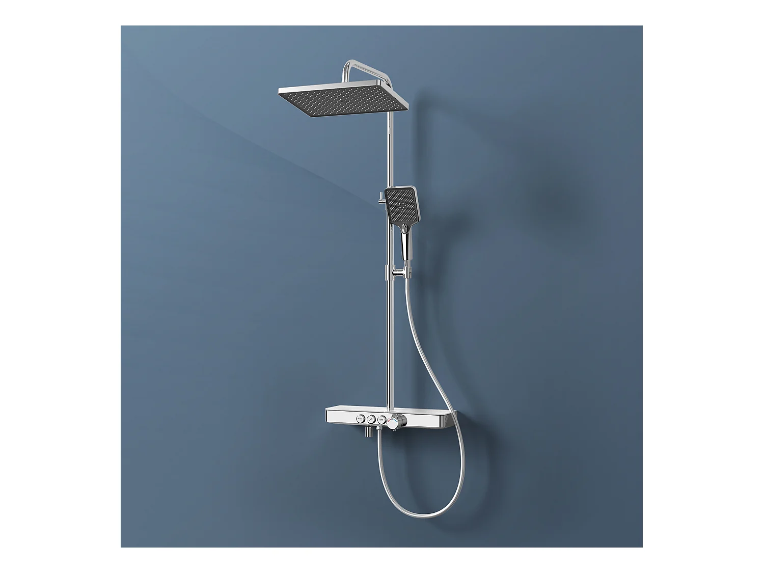 EMKE Thermostaatdouchekolom, 45 x 13 cm glazen planken, 3 straalsoorten, regen douche, KTW-certificering, Chroom