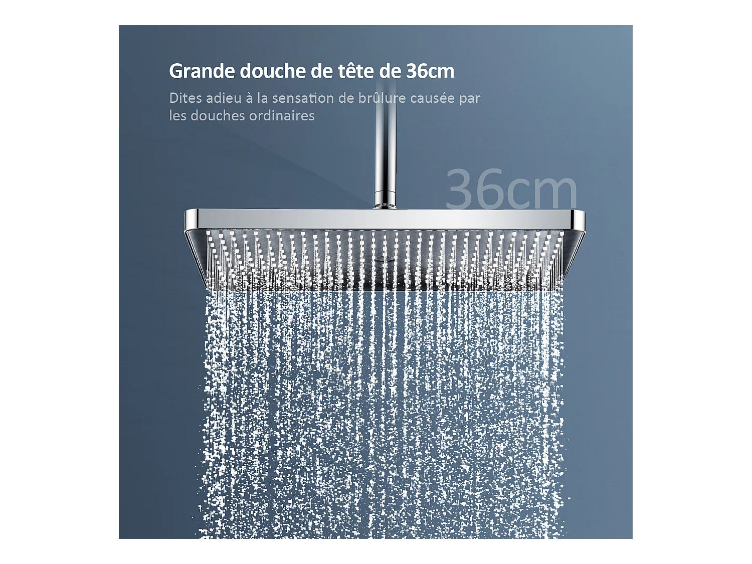EMKE Colonne de douche Thermostat, 45 x 13 cm étagères en verre, 3 types de jets, douche à effet pluie, Certification KTW, Chrome