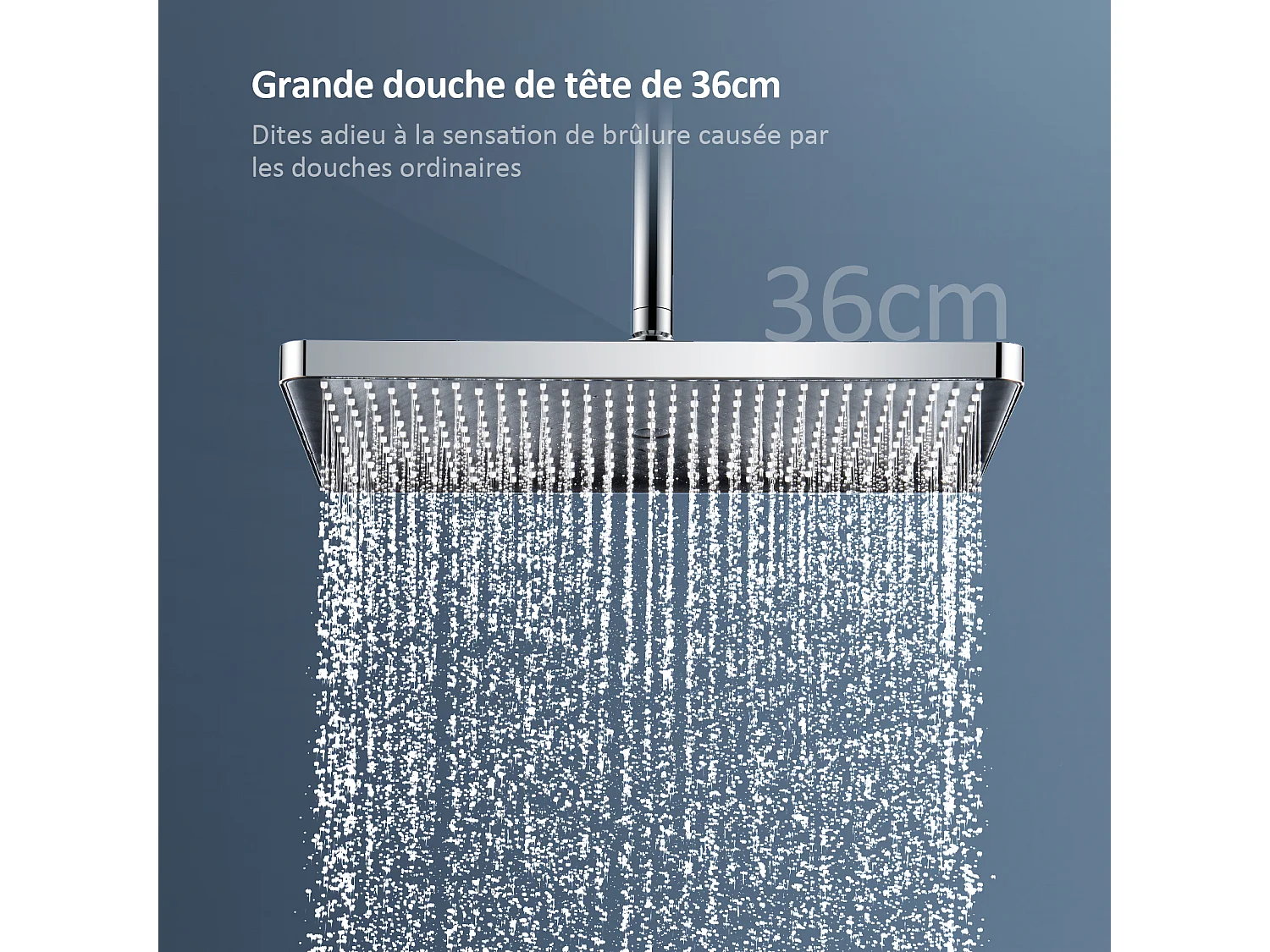 EMKE Colonne de douche Thermostat, 45 x 13 cm étagères en verre, 3 types de jets, douche à effet pluie, Certification KTW, Chrome