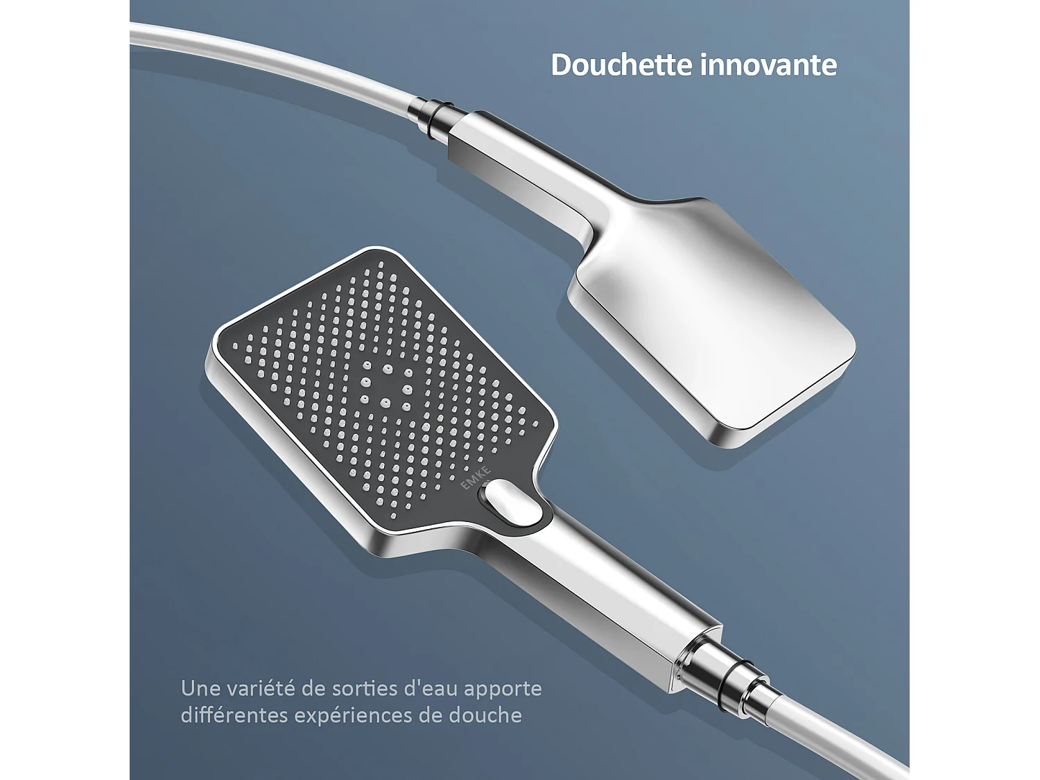 EMKE Colonne de douche Thermostat, 45 x 13 cm étagères en verre, 3 types de jets, douche à effet pluie, Certification KTW, Chrome