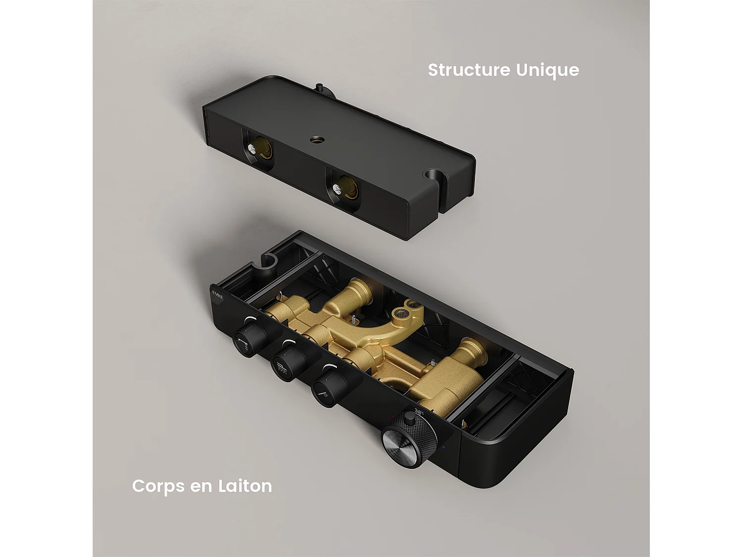 EMKE Colonne de douche Thermostat Noir, Régulation innovante du débit, douche à effet pluie de 26 cm, douchette à main avec 3 jets Système de douche