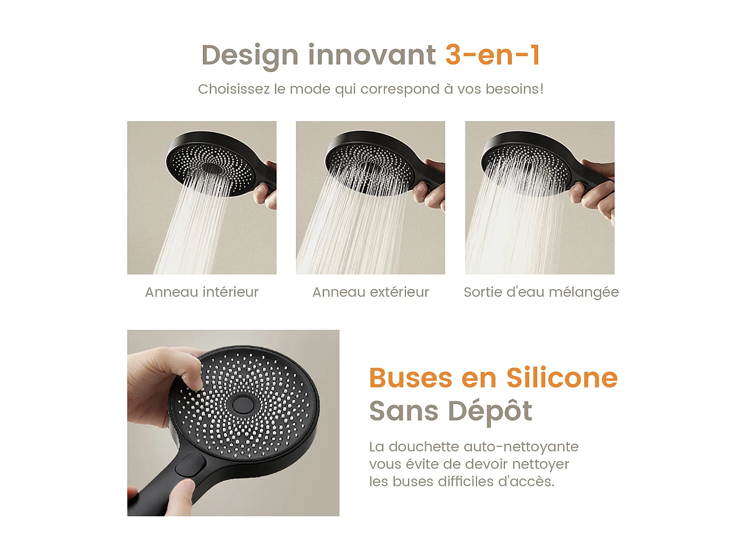 EMKE Thermostatische douchestang Zwart, innovatieve doorstroomregeling, regendouche-effect 26 cm, handdouche met 3 jets