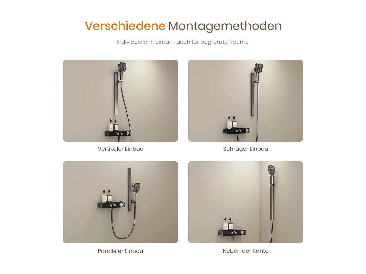 EMKE Thermostat-Duschsäule – Matt Anthrazit, einstellbarer Wasserfluss, separates minimalistisches Design, 3-funktionale Handbrause, Duschset