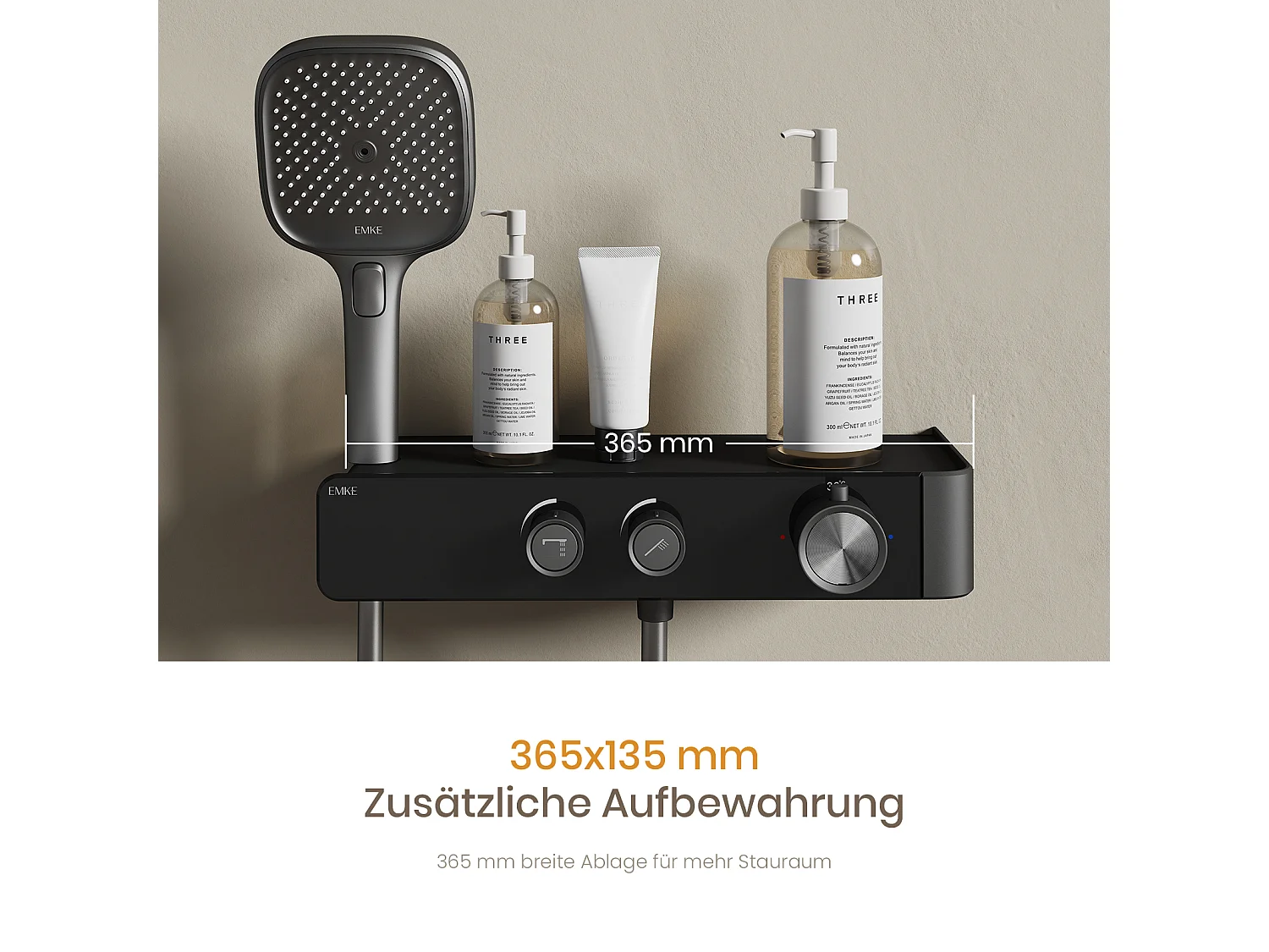 EMKE Thermostat-Duschsäule – Matt Anthrazit, einstellbarer Wasserfluss, separates minimalistisches Design, 3-funktionale Handbrause, Duschset