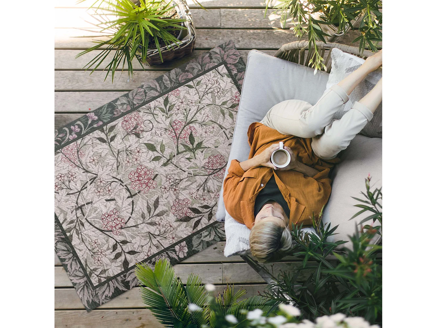 Tapis vinyle pour l'extérieur, Moquette d'extérieur Croquis de jasmin - 60x90 cm