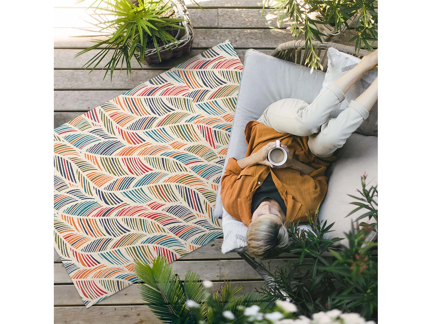 Vinylteppich für den Außenbereich, Außenteppich Bunte Blätter - 120x180 cm