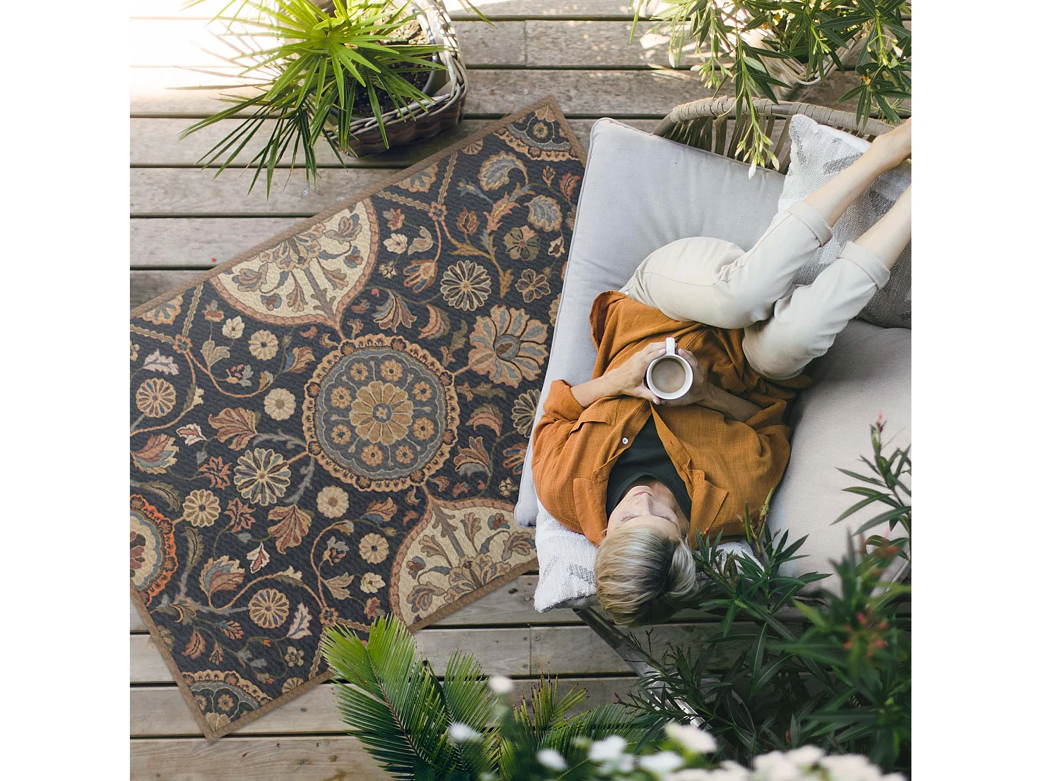 Vinylteppich für den Außenbereich, Außenteppich Blumen und Ornamente - 60x90 cm