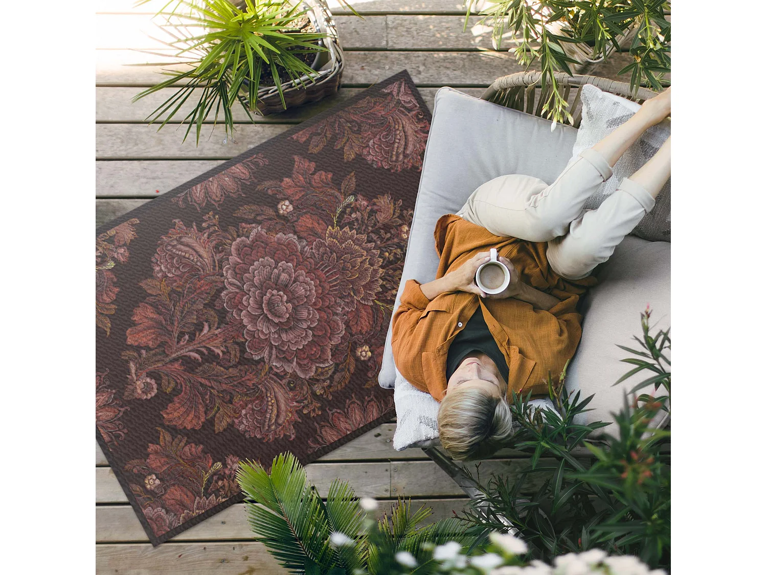 Tapis vinyle pour l'extérieur, Moquette d'extérieur Composition florale - 60x90 cm