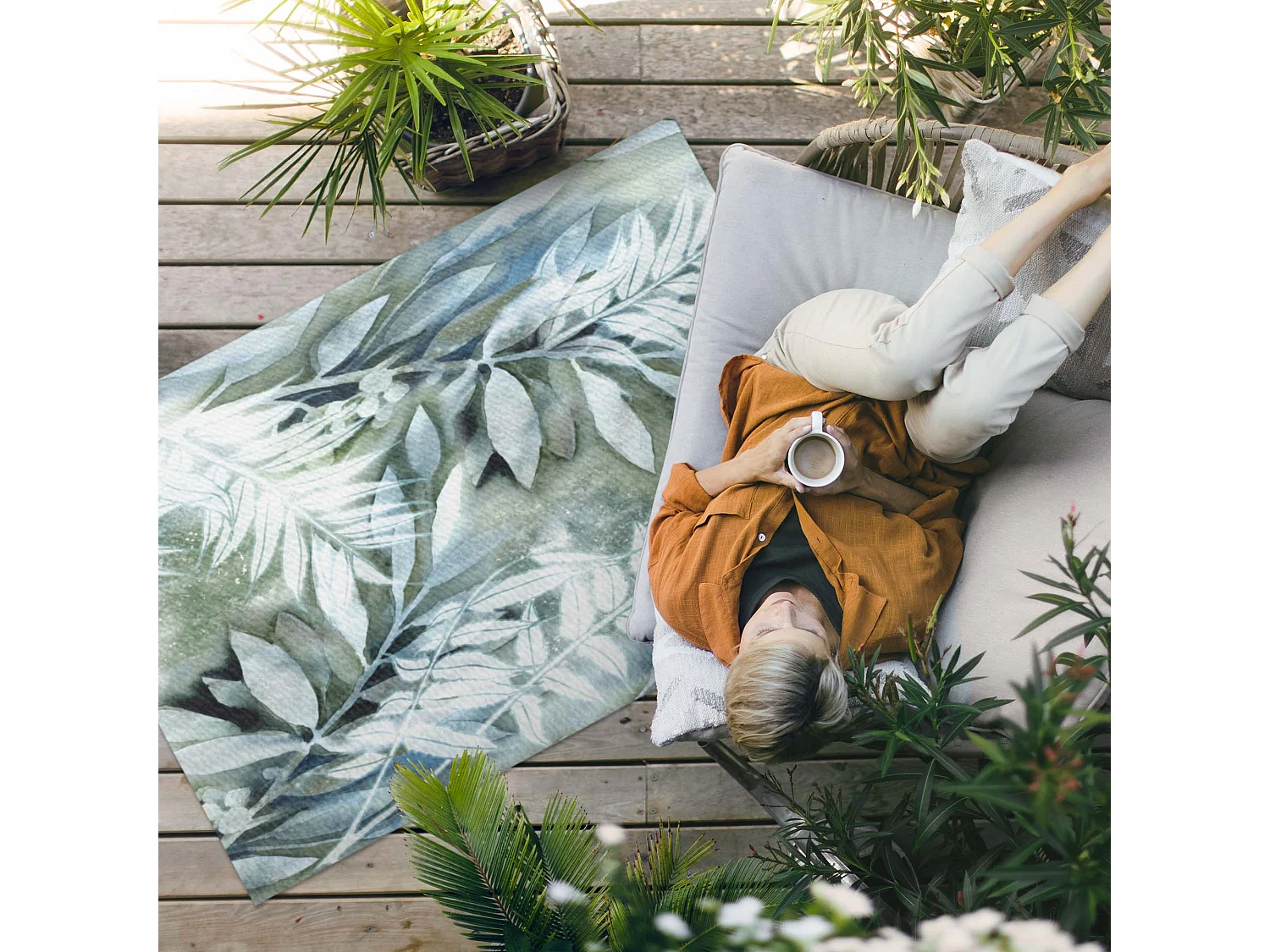 Tapis vinyle pour l'extérieur, Moquette d'extérieur Brindilles aquarelles - 60x90 cm