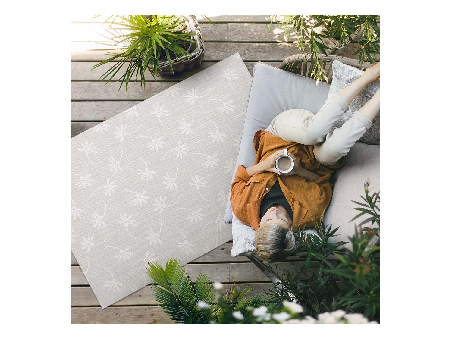 Tapis vinyle pour l'extérieur, Moquette d'extérieur Fleurs délicates - 80x120 cm