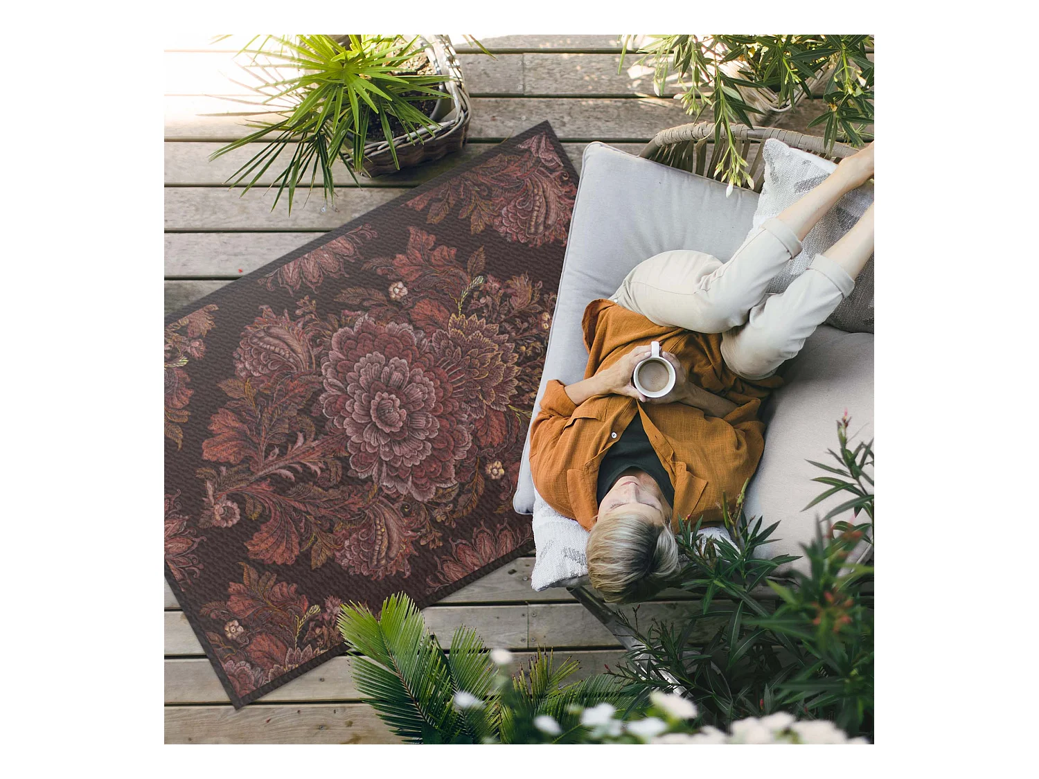 Tappeto in vinile per esterni, Moquette da esterno Composizione floreale - 100x150 cm