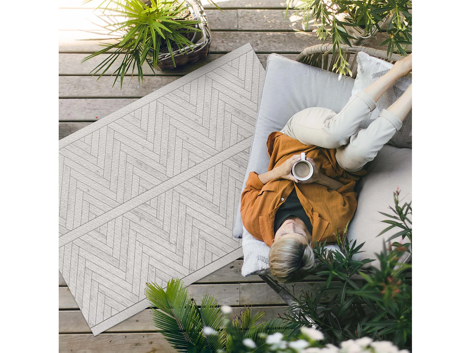 Tapis vinyle pour l'extérieur, Moquette d'extérieur Planches à chevrons - 80x120 cm