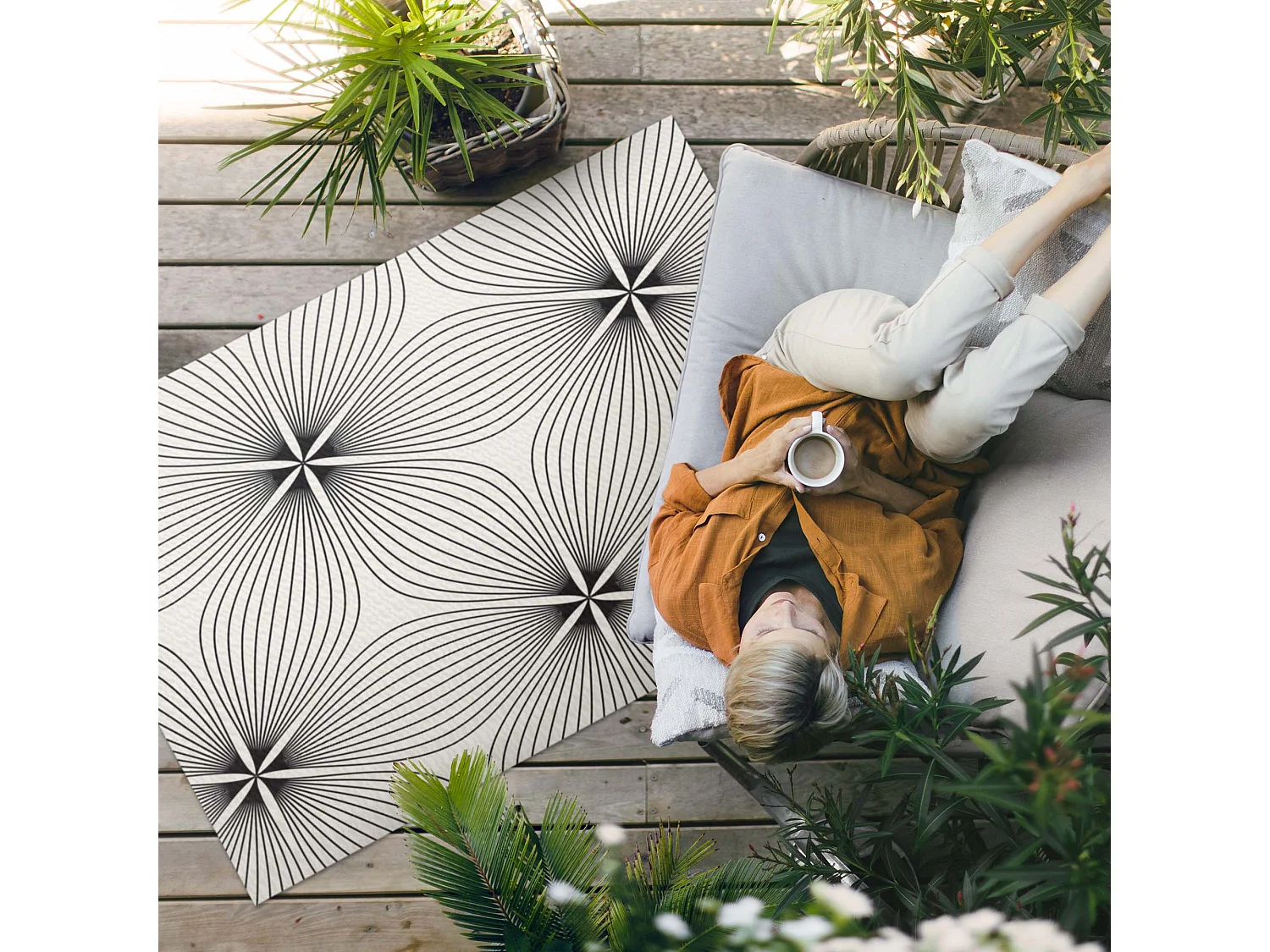 Vinylteppich für den Außenbereich, Außenteppich Elegante Blumen - 100x150 cm