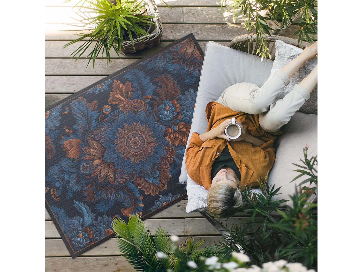 Vinylteppich für den Außenbereich, Außenteppich Blumenkomposition - 80x120 cm