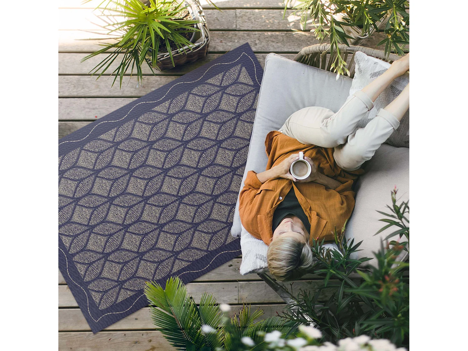 Vinylteppich für den Außenbereich, Außenteppich Geometrisches Gewebe - 150x225 cm