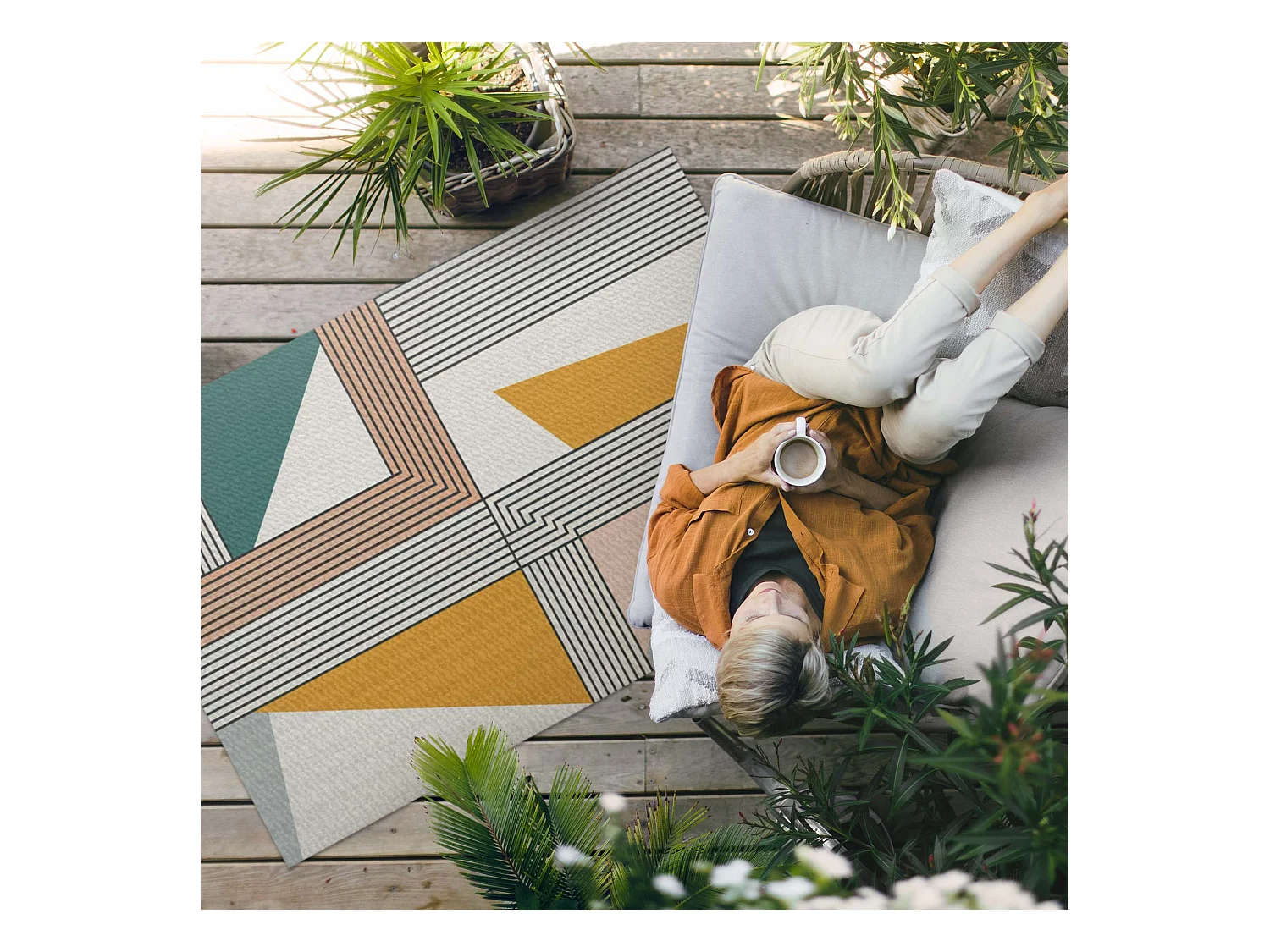 Vinylteppich für den Außenbereich, Außenteppich Bauhaus-Geometrie - 80x120 cm