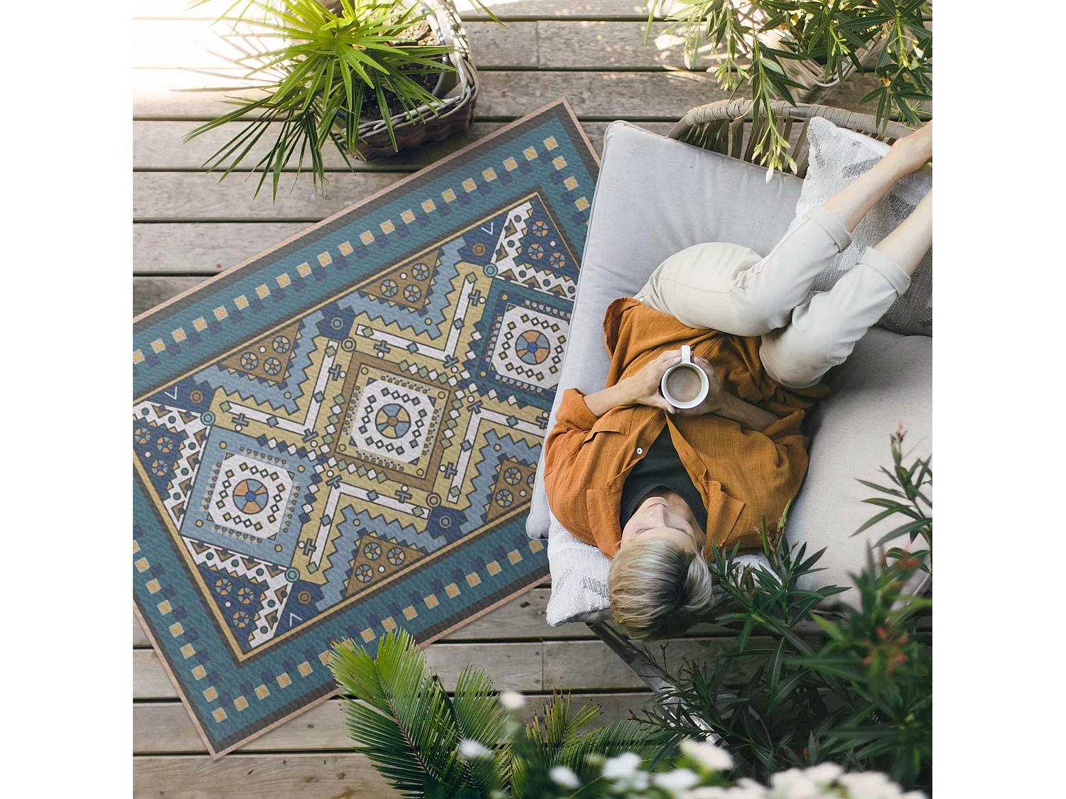 Tapis vinyle pour l'extérieur, Moquette d'extérieur Géométrique marocain - 150x225 cm