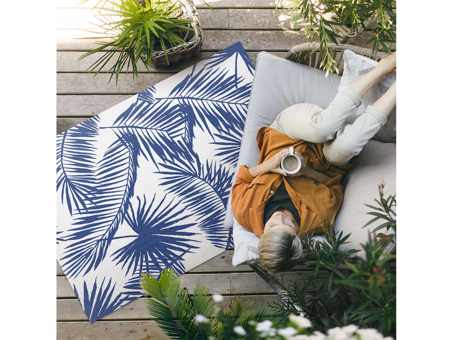 Vinyl tapijt voor buiten, Buitenkleed Monochrome bladeren - 120x180 cm