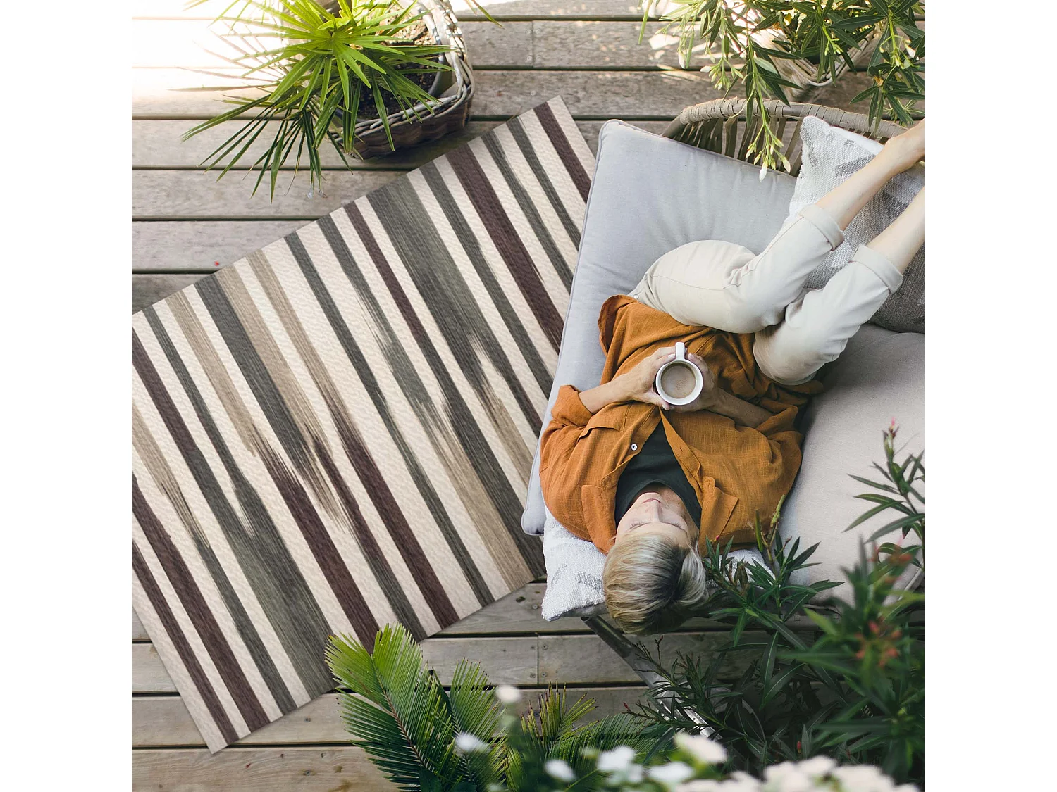 Tapis vinyle pour l'extérieur, Moquette d'extérieur Rayures pastel - 100x150 cm