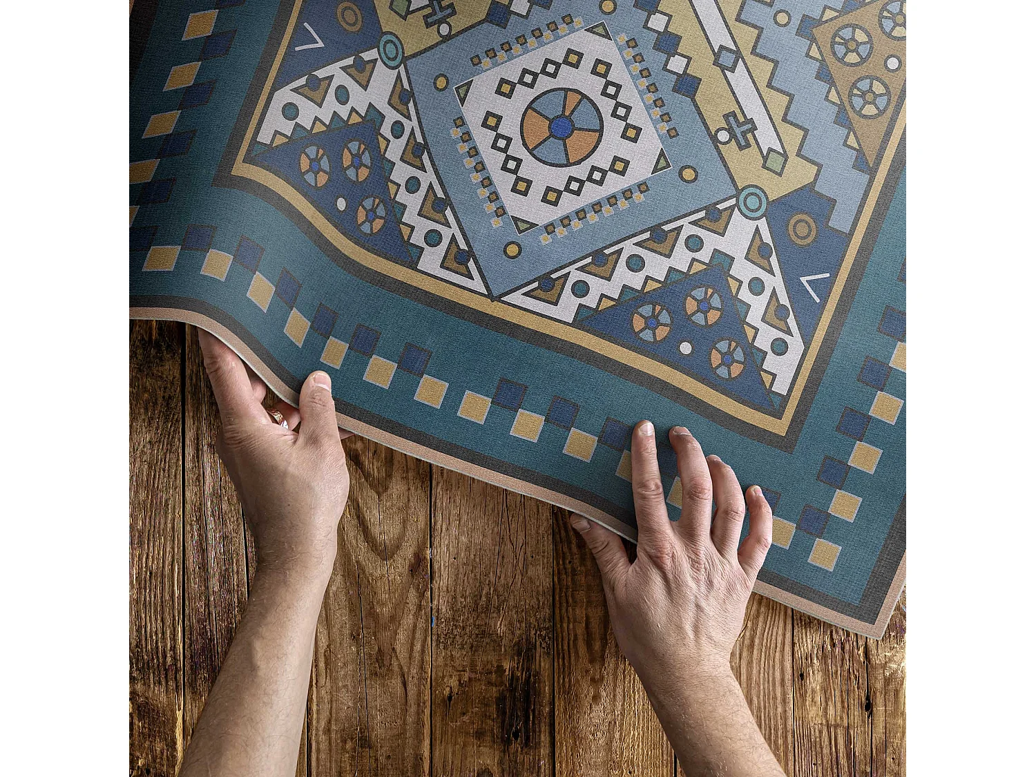 Tapis vinyle pour l'extérieur, Moquette d'extérieur Géométrique marocain - 60x90 cm