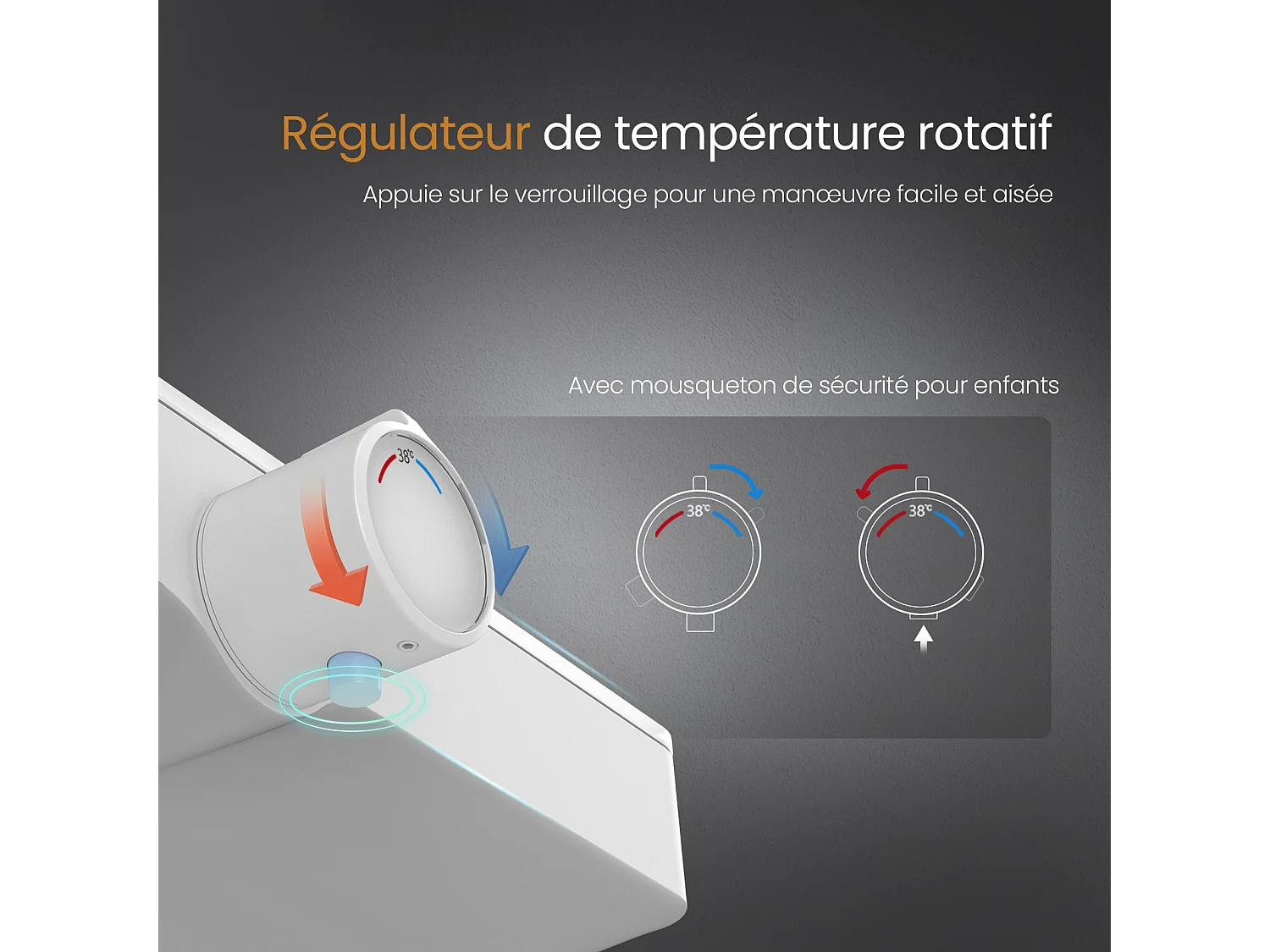 EMKE Colonna doccia Thermostat, ripiani in vetro 36 x 14 cm, 3 tipi di getti, doccia a pioggia, certificazione KTW, bianco