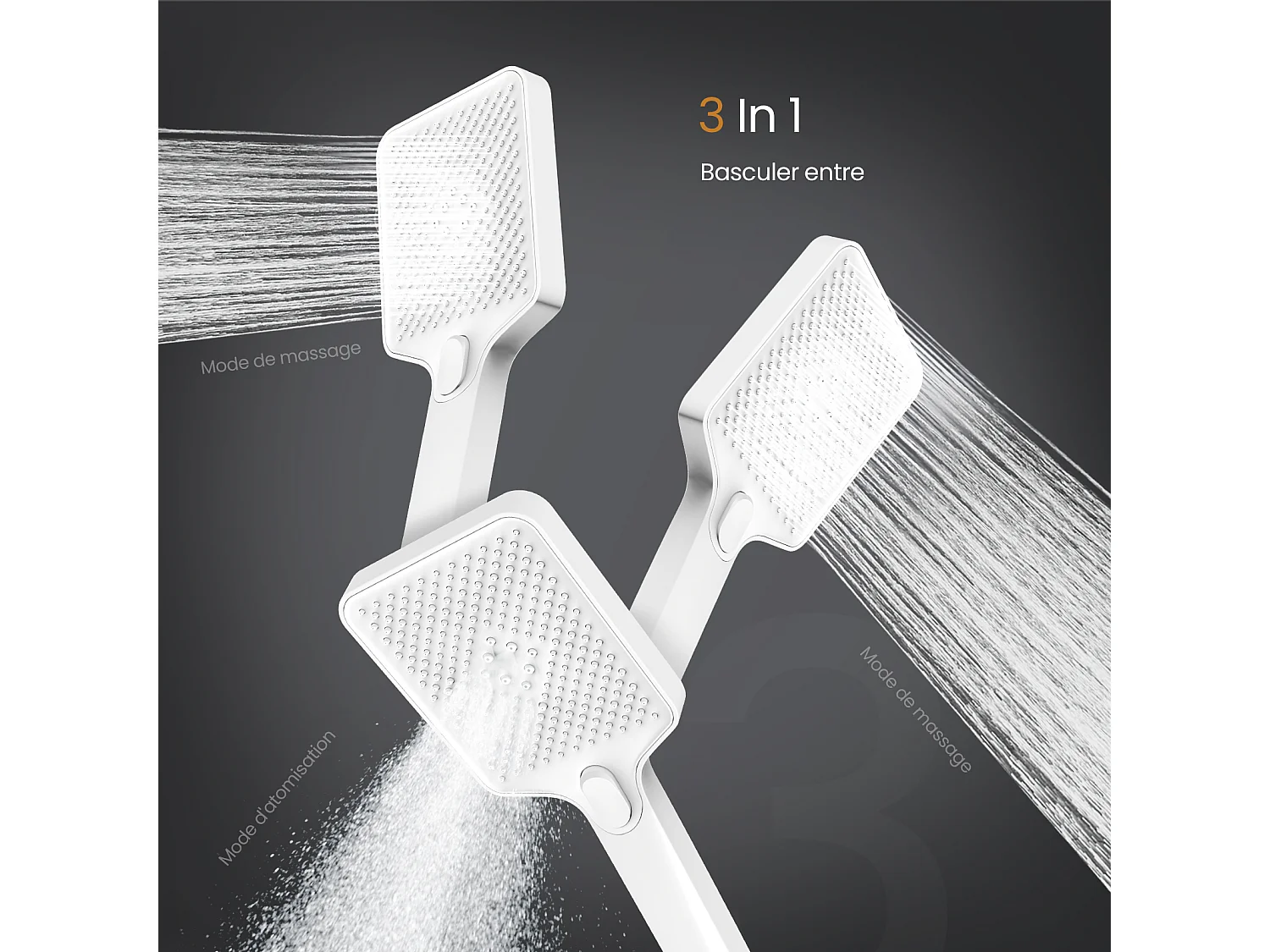 EMKE Colonna doccia Thermostat, ripiani in vetro 36 x 14 cm, 3 tipi di getti, doccia a pioggia, certificazione KTW, bianco