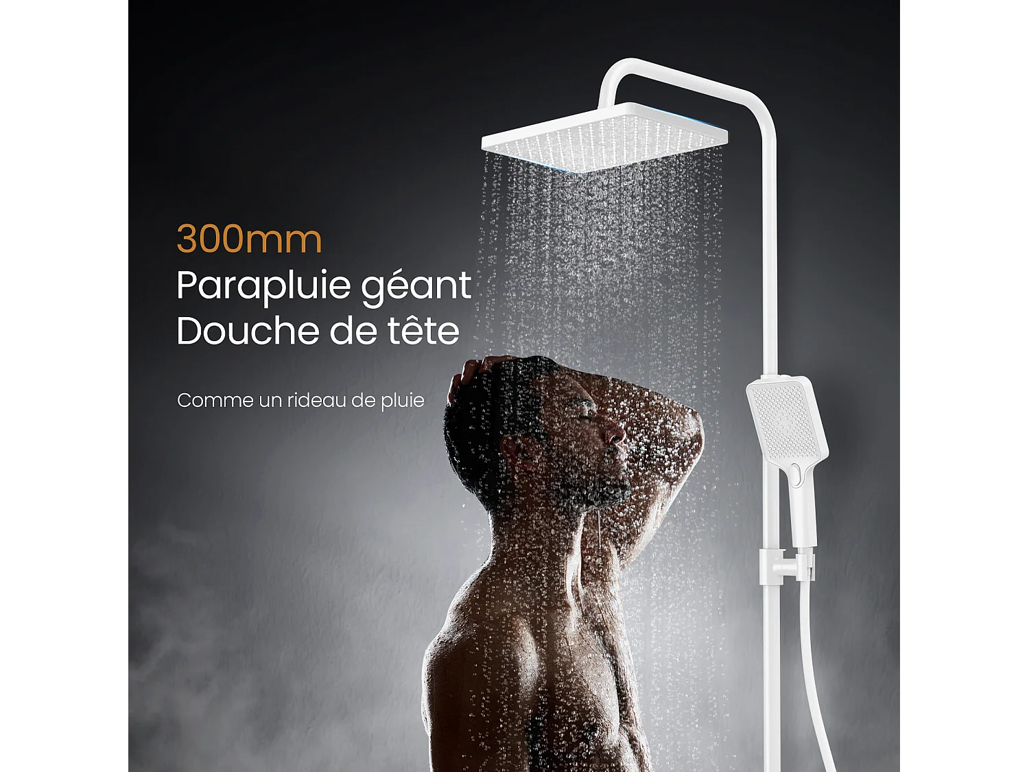 EMKE Thermostaatdouchekolom, 36 x 14 cm glazen planken, 3 straalsoorten, regen douche, KTW-certificering, Wit