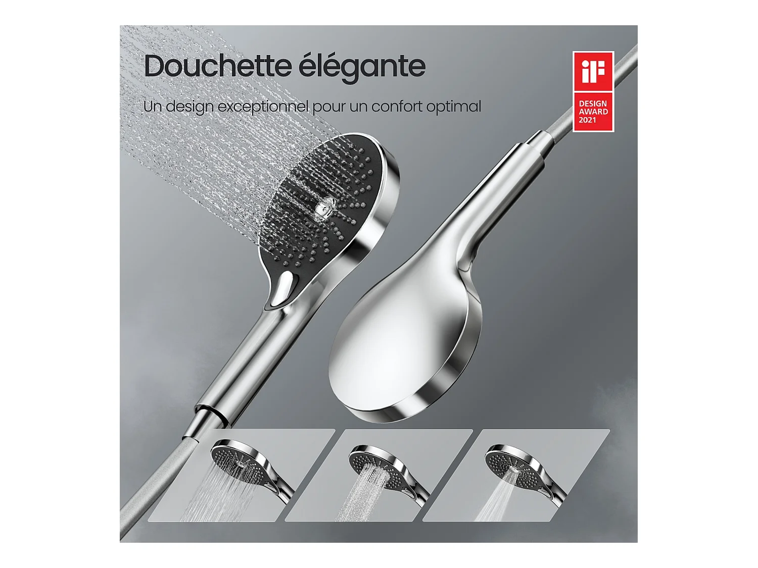 EMKE Duschsystem mit Thermostat, Chrom, LED-Beleuchtung, Regendusch-Effekt mit 3 Strahlarten, mit unterem Auslauf