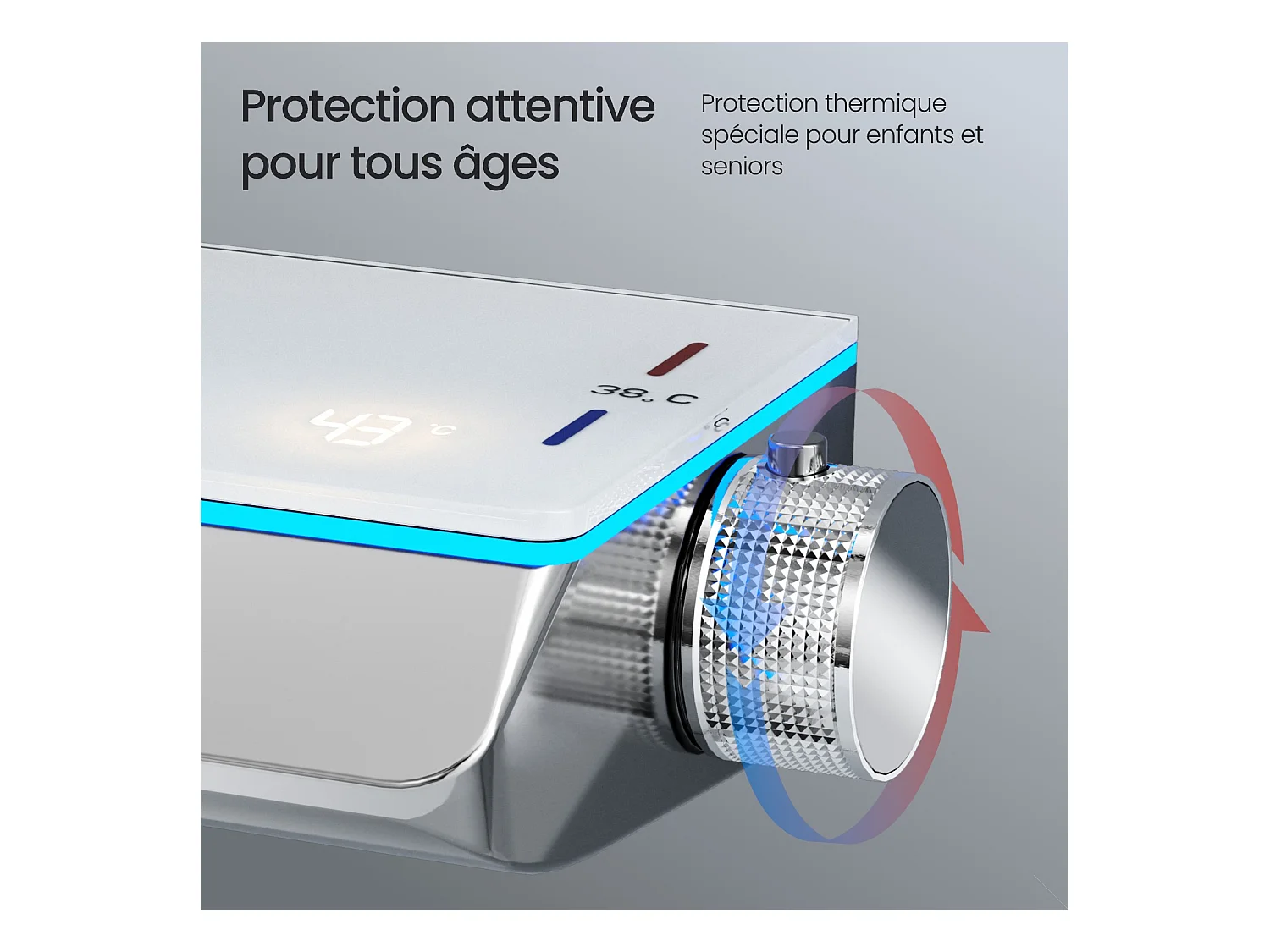 EMKE Duschsystem mit Thermostat, Chrom, LED-Beleuchtung, Regendusch-Effekt mit 3 Strahlarten, mit unterem Auslauf