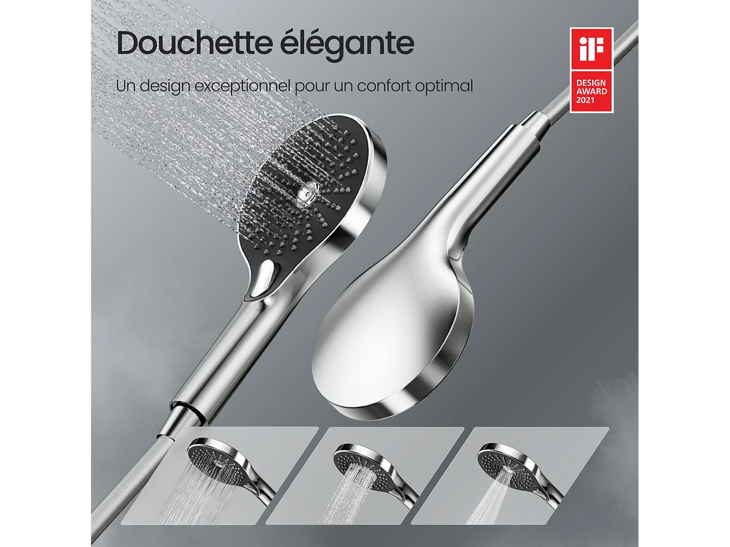 EMKE Système de Douche avec Thermostat, Chrome, Éclairage LED, Ensemble Douche à Effet Pluie avec 3 Modes de Jet, avec Bec de Sortie Inférieur