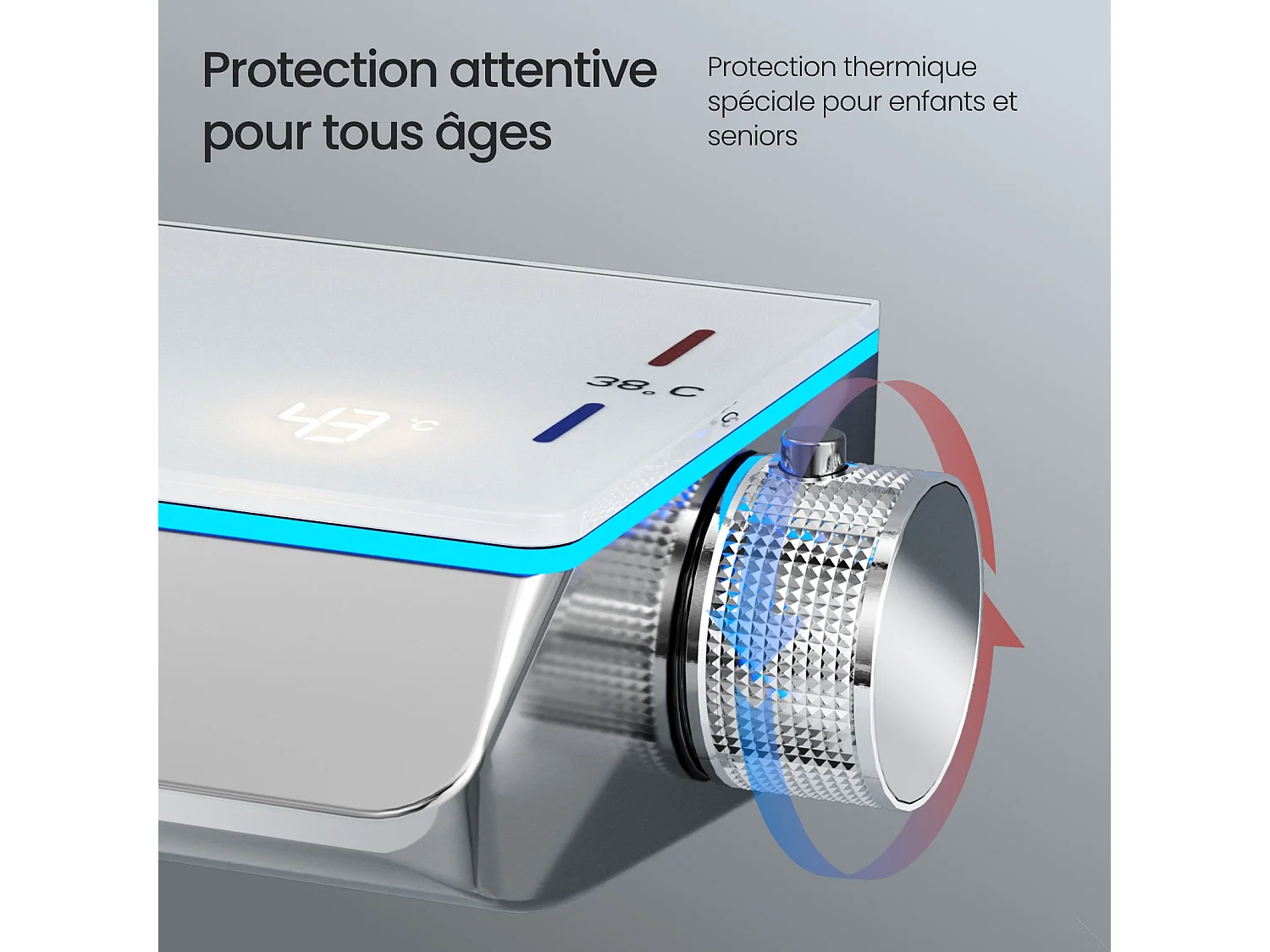 EMKE Système de Douche avec Thermostat, Chrome, Éclairage LED, Ensemble Douche à Effet Pluie avec 3 Modes de Jet, avec Bec de Sortie Inférieur