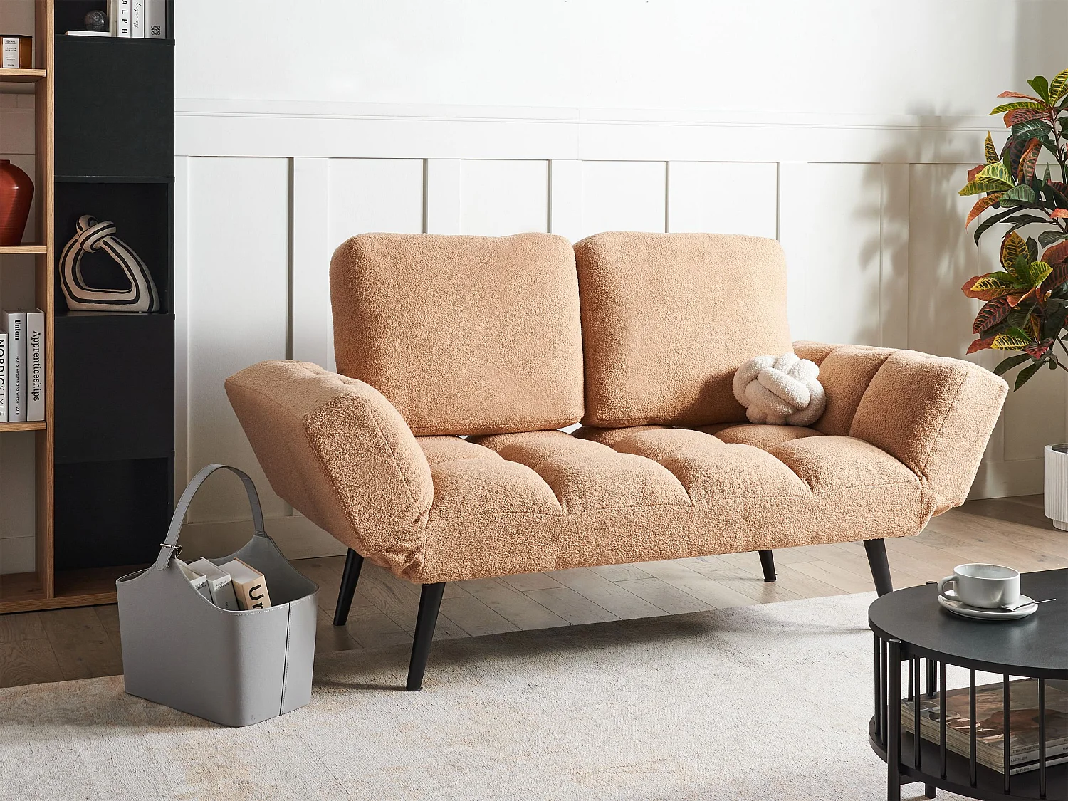Schlafsofa BREKKE Bouclé Sandbeige 2-Sitzer
